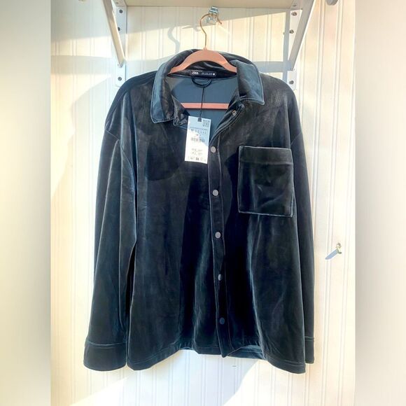 NWT Zara Velvet Jacket in Dark Gray Sz M - Picture 1 of 4